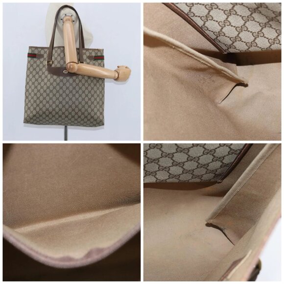 GUCCI GG Supreme Web Sherry Line Tote Bag PVC Beige Gold - Picture 16 of 16